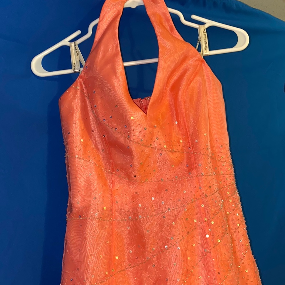 Coral pink halter gown